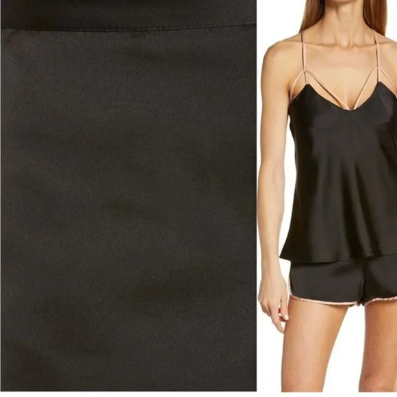 NWOT ETAM “LUANA” SATIN PJ SHORTS BLUSH/BLACK SIZE LARGE - Picture 3 of 12